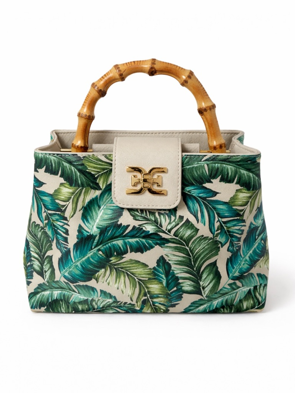 Sam Edelman Beige & Green Tropical Leaf Bamboo-Handle Mini Satchel